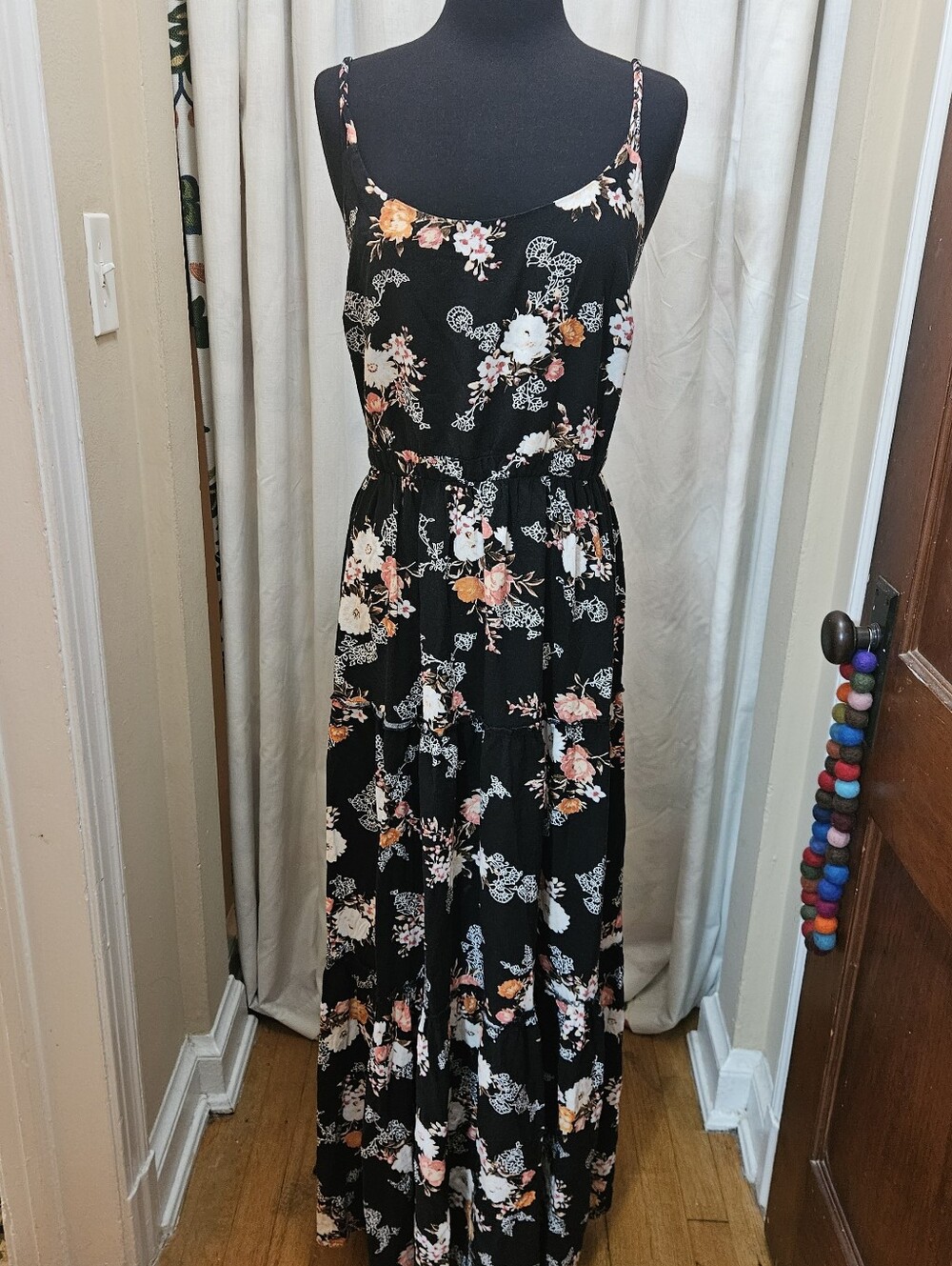 Torrid / Black Floral Maxi Dress with Peachy Orange & Cream Blooms